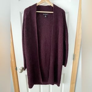 Dark purple long cardigan. Size Medium